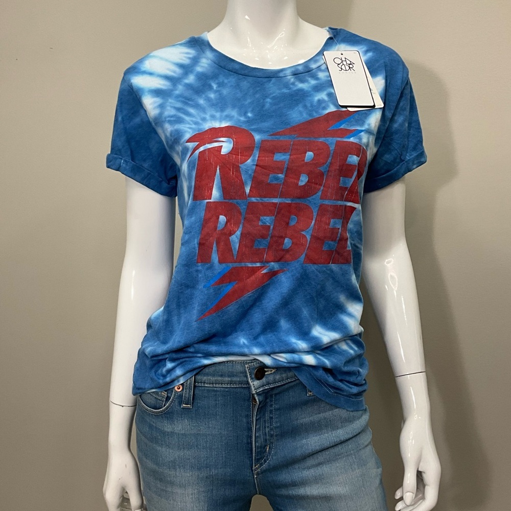 Chaser Rebel Rebel Lightning Bolt Graphic Tee Blue Tie Dye Bowie S